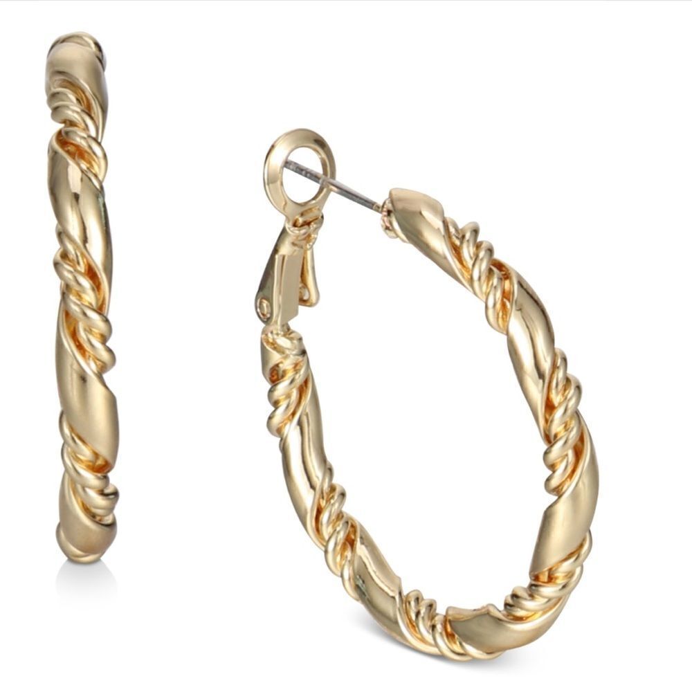 NWT Charter Club Gold-Tone Medium Twist Hoop Earrings, 1.26"